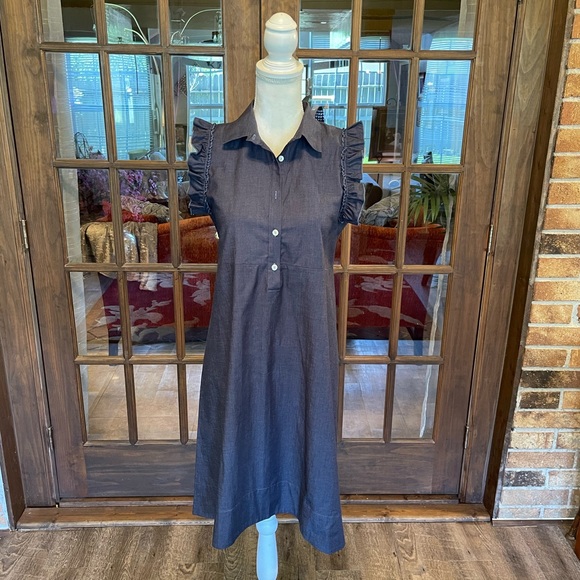 Pietro Brunelli Denim Chambray Ruffle Sleeve A-Line Maternity Dress XS - Picture 2 of 13